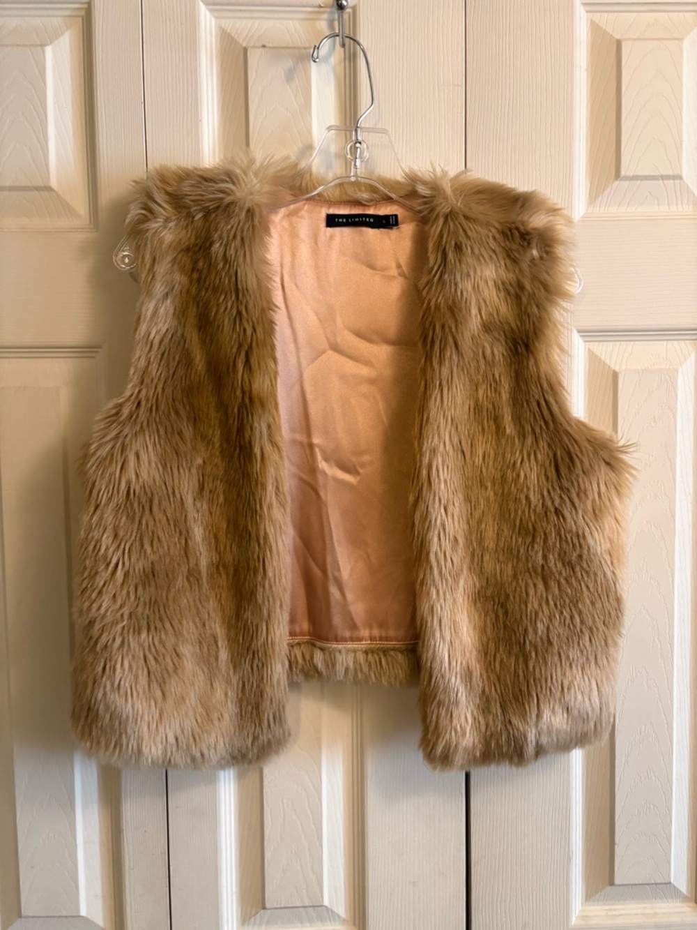 The Limited Faux Fur Vest in Camel with Blush Lining